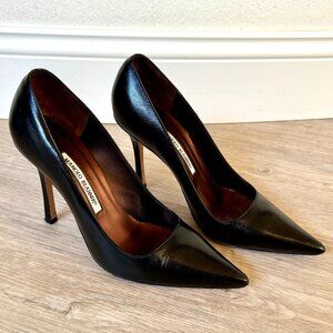 MANOLO BLAHNIK Black Parapump Leather Heels - EU 39